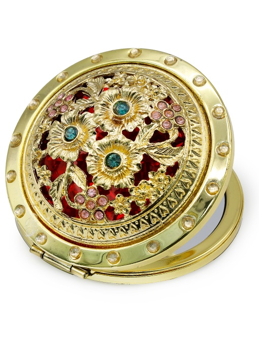 Oglinda de poseta, rotunda, aurie cu pietre 31