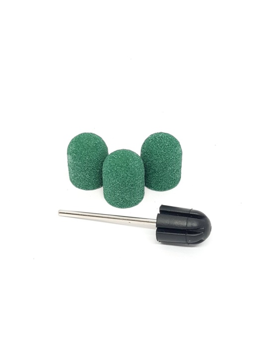 Set suport si 3 bucati smirghel rezerva pentru freza unghii, 13*19mm, verde, granulatie 100
