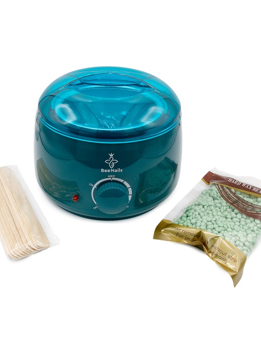 Kit epilare cu ceara granule, BeeNails, cu incalzitor ceara culoare verde deshis, 1 x 100 g, 1 x incalzitor ceara, 1 x set 10 spatule