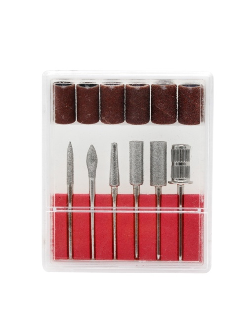 Set 6 capete de freza si 6 inele abrazive de smirghel, pentru freza electrica, manichiura si pedichiura
