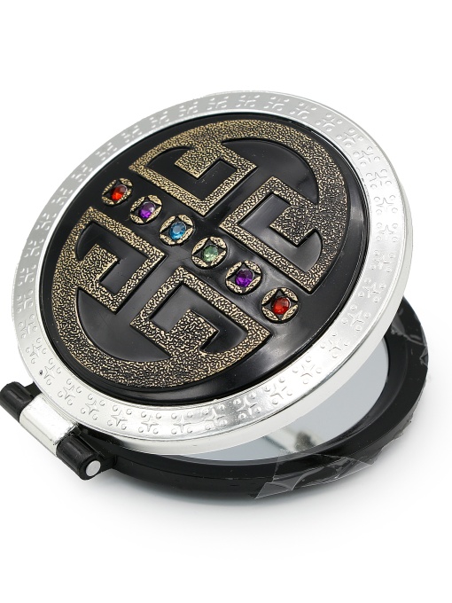 Oglinda de poseta, rotunda, neagra cu pietre multicolore 4