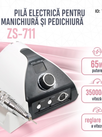 Pila electrica unghii, ZS-711, 65W, 35000 rpm, alba - Img 1