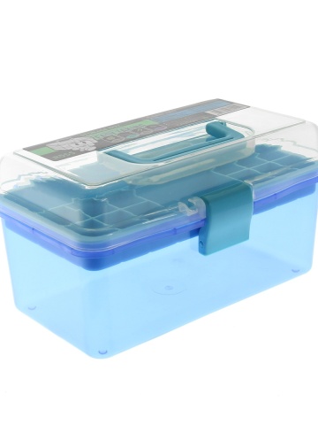 Geanta pentru depozitare produse cosmetice, compartimentata, plastic, maner, albastra - Img 1