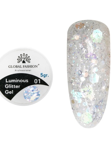 Gel luminiscent Luminous Glitter Gel cu sclipici hexagon 5g, 01 - Img 1