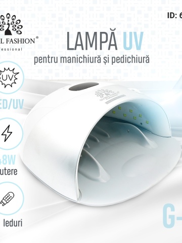 Lampa profesionala unghii LED/UV G8, Global Fashion, 48W, ecran digital, uscare 10s-99s, alba - Img 1