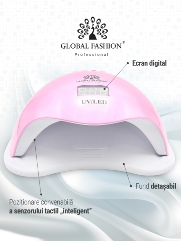 Lampa unghii LED/UV L-1100, Global Fashion, 72W, display digital, roz - Img 2