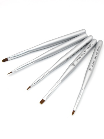 Set pensule manichiura, par artificial, pentru pictura pe unghii, 5 piese, culoare argintie - Img 1