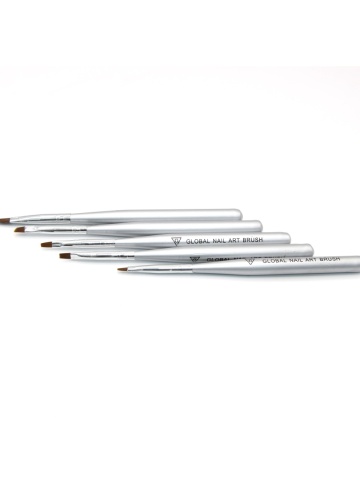 Set pensule manichiura, par artificial, pentru pictura pe unghii, 5 piese, culoare argintie - Img 2