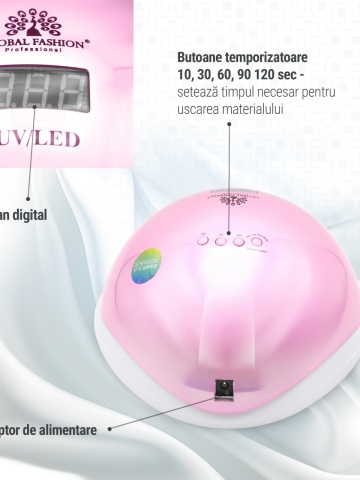 Lampa unghii LED/UV L-1100, Global Fashion, 72W, display digital, roz - Img 3