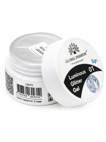 Gel luminiscent Luminous Glitter Gel cu sclipici hexagon 5g, 01 - Img 2