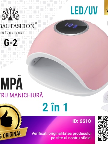 Lampa LED/UV G-2 pentru manichiura, Global Fashion, 66W, display, uscare 10s-99s, culoare roz - Img 1