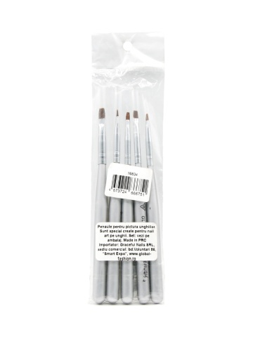 Set pensule manichiura, par artificial, pentru pictura pe unghii, 5 piese, culoare argintie - Img 4