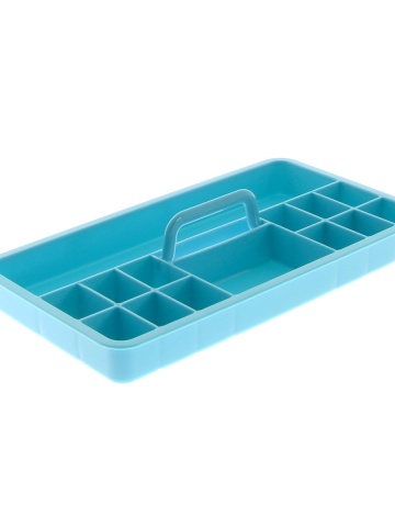 Geanta pentru depozitare produse cosmetice, compartimentata, plastic, maner, albastra - Img 2