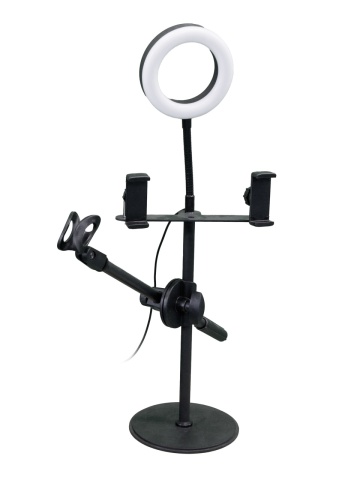 Lampa circulara cu trepied, Led SP-45, suport telefon, USB, selfie, make-up - Img 1