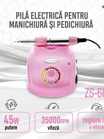 Pila electrica manichiura, ZS-603,45W, 35000 rpm, Roz - Img 1