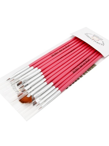 Set pensule manichiura, pentru pictura pe unghii, B-2, 12 piese, culoare roz - Img 1