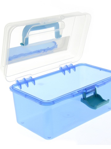 Geanta pentru depozitare produse cosmetice, compartimentata, plastic, maner, albastra - Img 3
