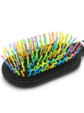 Perie pentru descalcire parului, cu peri ondulati din plastic, 9585RX, negru/multicolor - Img 3