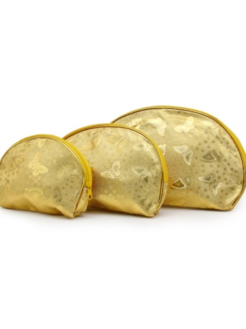 Set 3 genti pentru cosmetice, culoare aurie - Img 1
