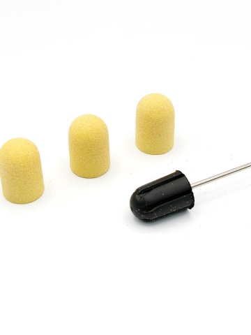 Set suport si 3 bucati rezerva pentru freza unghii, 16*25 mm, galben, granulatie 100 - Img 1