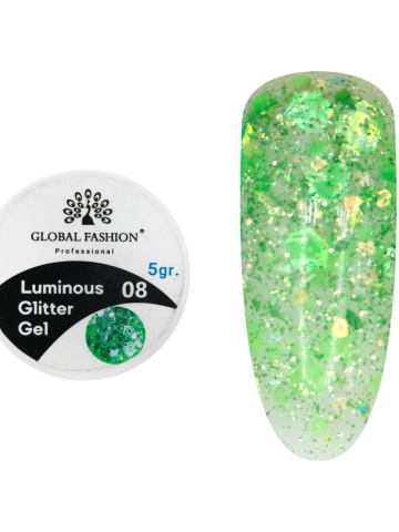 Gel luminiscent Luminous Glitter Gel cu sclipici hexagon 5g, 08 - Img 1