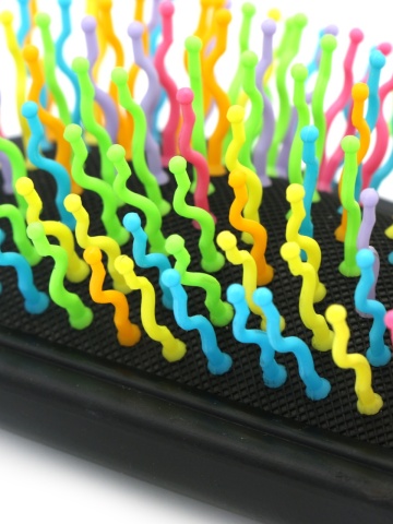Perie pentru descalcire parului, cu peri ondulati din plastic, 9585RX, negru/multicolor - Img 4