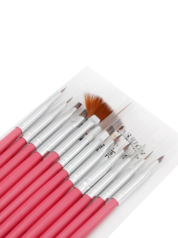 Set pensule manichiura, pentru pictura pe unghii, B-2, 12 piese, culoare roz - Img 2