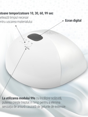 Lampa profesionala unghii LED/UV G8, Global Fashion, 48W, ecran digital, uscare 10s-99s, alba - Img 3