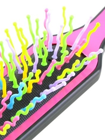 Perie pentru descalcirea parului, cu pieri ondulati din plastic, 7082, roz/multicolor - Img 2