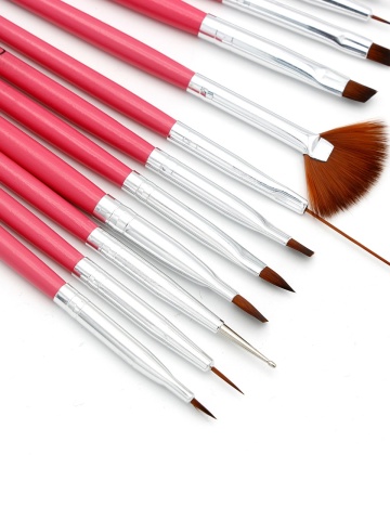 Set pensule manichiura, pentru pictura pe unghii, B-2, 12 piese, culoare roz - Img 3