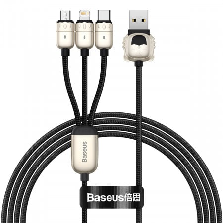 Baseus Cablu Year of the Tiger 3 in 1 - USB to Tip C, Lightning, Micro USB - 3,5A 1,2 metri (CASX010001) negru