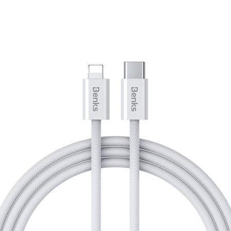Benks Cable D46 braided - Type C to Lightning - PD 27W 3A 2 metres white