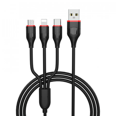 Borofone Cable BX17 Enjoy 3 in 1 - USB to Type C, Micro USB, Lightning - 2,4A 1 metre black