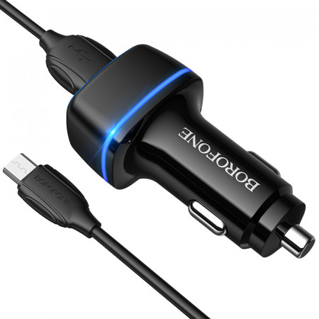 Borofone Car charger BZ14 Max - 2xUSB - 2,4A cu USB to Micro USB cablu negru