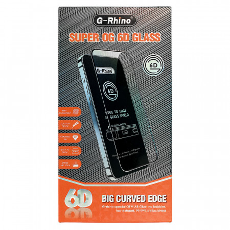 G-Rhino Full Glue 6D Tempered Glass for IPHONE 12/12 PRO Black - 10 PACK