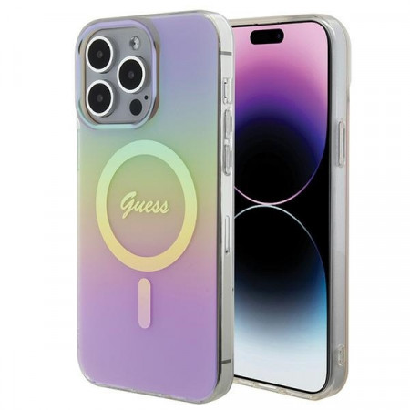 Husa Originala GUESS IML Iridescent Magsafe hardCarcasa GUHMP15LHITSP pentru Iphone 15 Pro Roz