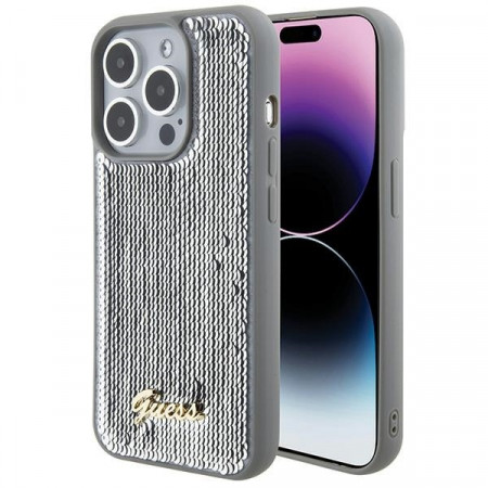 Husa Originala GUESS Sequin Script Metal hardCarcasa GUHCP15XPSFDGSS pentru Iphone 15 Pro Max silver