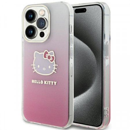 Husa Originala HELLO KITTY hardCarcasa IML Gradient Electrop Kitty Head HKHCP15XHDGKEP pentru Iphone 15 Pro Max Roz