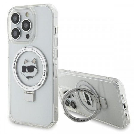 Husa Originala Pouch KARL LAGERFELD Ring Stand Choupette Head MagSafe KLHMP15XHMRSCHH pentru Iphone 15 Pro Max White