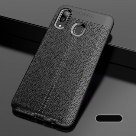 Husa Samsung Galaxy A40 Neagra din TPU cu Design de Tip Piele