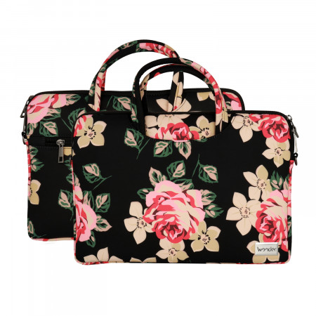 Wonder Briefcase Laptop 15-16 inches negru and roses