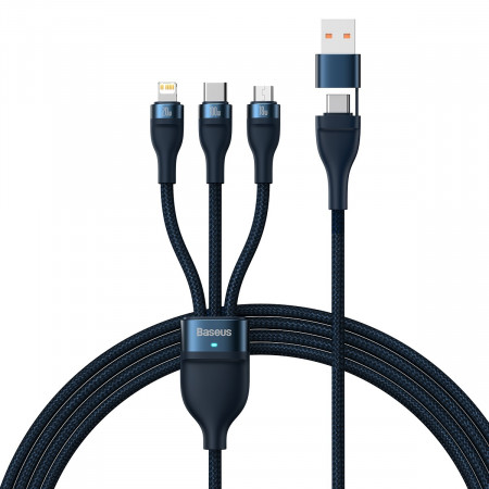 Baseus Cablu Flash Series II 3 in 1 - USB + Type C to Type C, Lightning, Micro USB - 100W 1,2 metres (CASS030103) Albastru