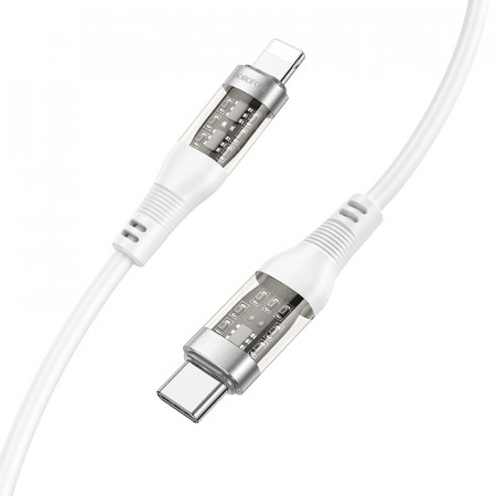 Cablu Borofone BU37 transparenta Discovery - Type C to Lightning - PD 20W 1,2 metres white