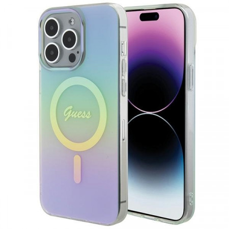 Husa Originala GUESS IML Iridescent Magsafe hardCarcasa GUHMP15LHITSQ pentru Iphone 15 Pro turquoise