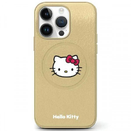 Husa Originala HELLO KITTY hardCarcasa Leather Kitty Head MagSafe HKHMP13LPGHCKD pentru Iphone 13 Pro Auriu