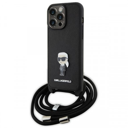 Husa Originala Pouch KARL LAGERFELD hardCarcasa Crossbody Saffiano Monogram Metal Pin Karl&Choupette KLHCP15XSASKNPSK pentru Iphone 15 Pro Max Negru