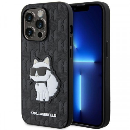 Husa Originala Pouch KARL LAGERFELD Saffiano Monogram Choupette KLHCP14XSAKHPCK pentru Iphone 14 Pro Max Negru