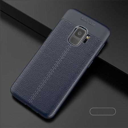 Husa Samsung Galaxy S9 Bleumarin din TPU cu Design de Tip Piele