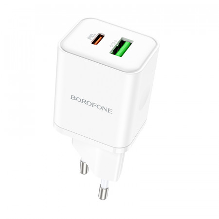 Incarcator Priza Borofone BN7 - USB + Type C - QC 3.0 PD 20W white