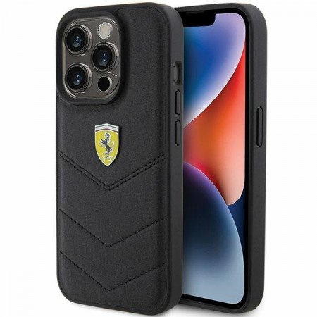 Original FERRARI hardCarcasa Quilted Metal Logo FEHCP15LRDUK do Iphone 15 Pro Negru